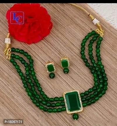 Stylish Green Brass Jewellery Set For Women-thumb0