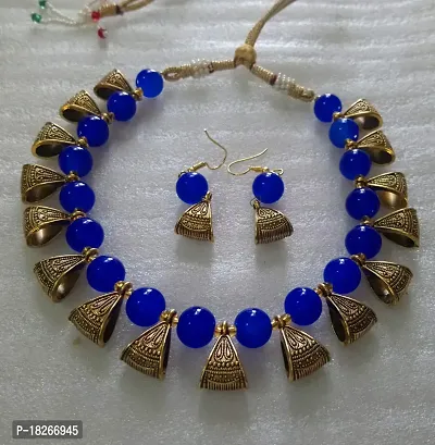 Stylish Blue Brass Jewellery Set For Women