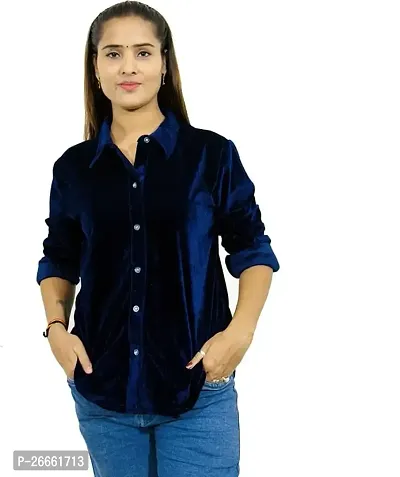 Designer Regular Fit Shirt Women's  Girl's Top 2423,Color Navy, fit Reguler, Fabric Velvet