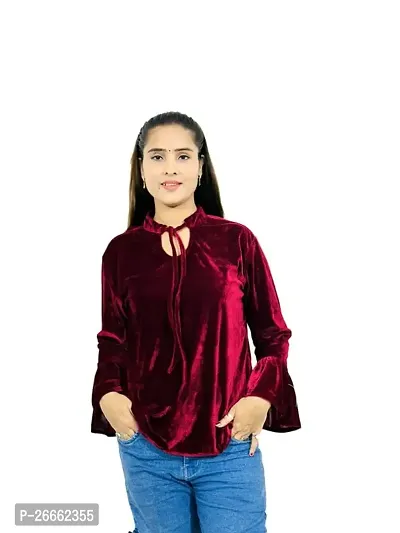 Designer Regular Fit Shirt Women's  Girl's Top 2426,Color Maroon, fit Reguler, Fabric Velvet-thumb4