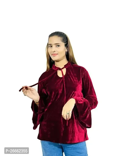 Designer Regular Fit Shirt Women's  Girl's Top 2426,Color Maroon, fit Reguler, Fabric Velvet-thumb1