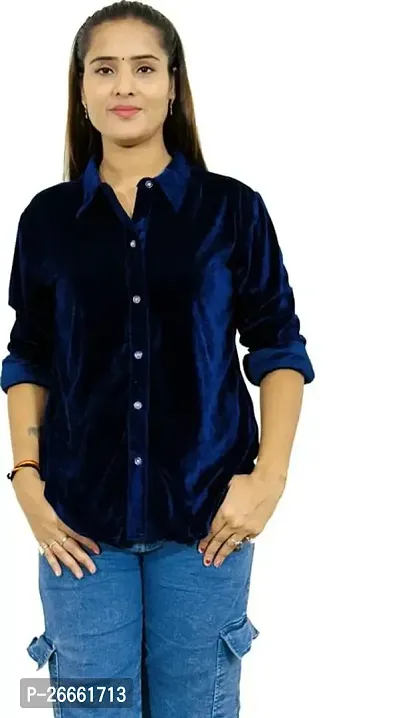 Designer Regular Fit Shirt Women's  Girl's Top 2423,Color Navy, fit Reguler, Fabric Velvet-thumb2