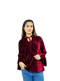 Designer Regular Fit Shirt Women's  Girl's Top 2426,Color Maroon, fit Reguler, Fabric Velvet-thumb2