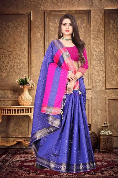 Beautiful Fancy Radha Chex Saree With Unstitched Blouse Piece