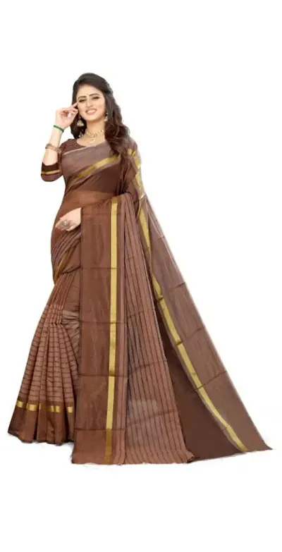 Vivera Women's Art Silk Brown Colour saree with Blouse