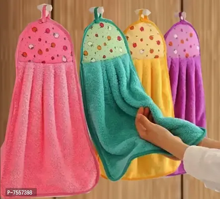 Hanging Micro Fiber Hand Towel for Wash Basin Kitchen Sink dining towel Multicolor Napkins Multipurpose Kitchen Chapatis Cleaning Duster Cloth Wraps PACK OF 4 PCS-thumb0