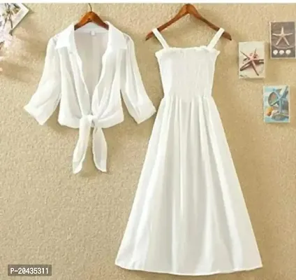 Stylish White Crepe  Dress For Women
