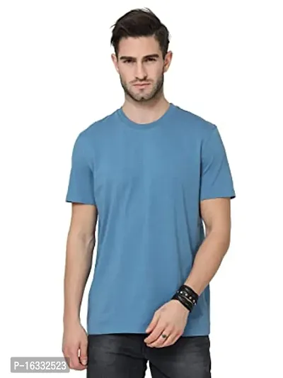 Reliable Blue Cotton Solid Round Neck Tees For Men