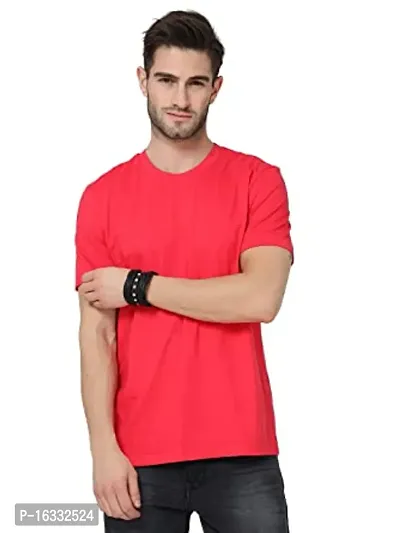 Reliable Red Cotton Solid Round Neck Tees For Men