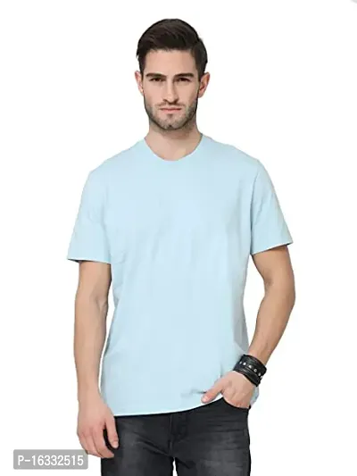 Reliable Turquoise Cotton Solid Round Neck Tees For Men