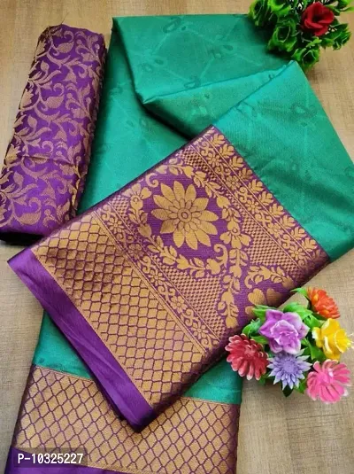 Fancy Green Cotton Silk Jacquard Work Saree For Women