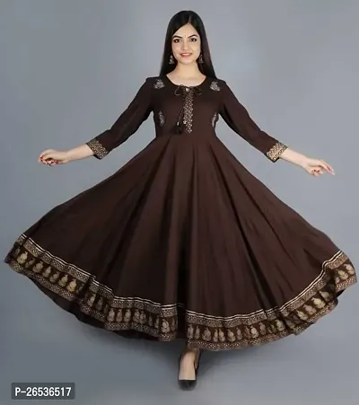 Stylish Brown Georgette Tassels And Latkans Anarkali Kurti For Women-thumb0