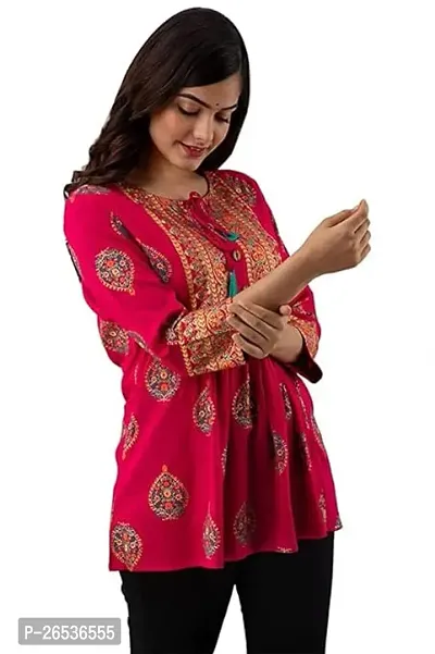 Stylish Red Rayon Embroidered Short Kurti Kurti For Women-thumb0