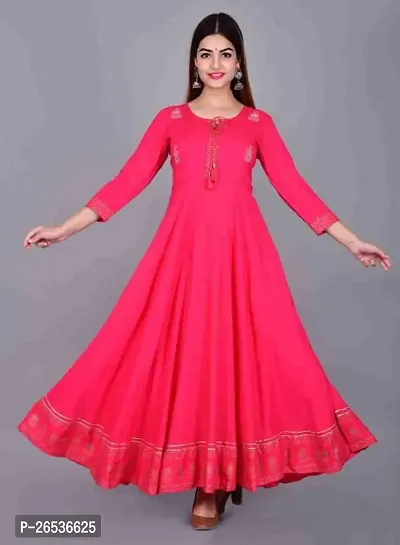 Stylish Pink Rayon Tassels And Latkans Anarkali Kurti For Women-thumb0