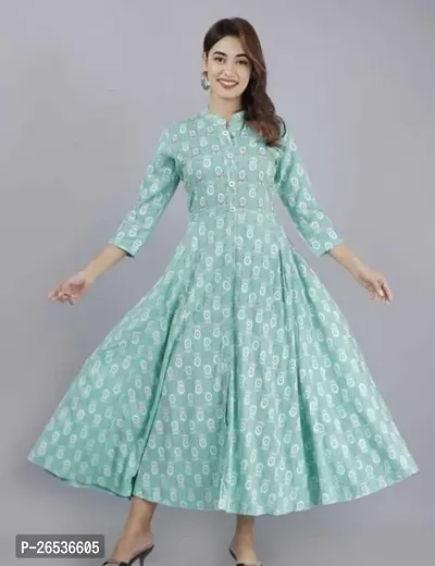 Stylish Green Viscose Rayon Printed Anarkali Kurti For Women-thumb0