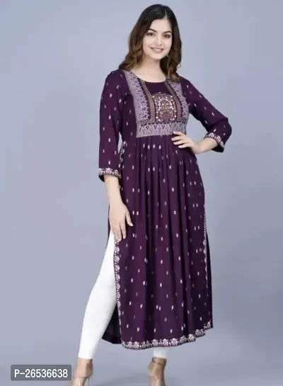 Stylish Purple Viscose Rayon Embroidered Straight Kurti For Women-thumb0