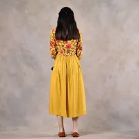 Elegant Floral Print Yellow Alia Cut Kurta With Side Pocket And Tassel For Women-thumb4