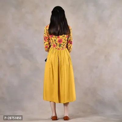 Elegant Floral Print Yellow Alia Cut Kurta With Side Pocket And Tassel For Women-thumb5