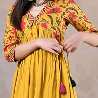 Elegant Floral Print Yellow Alia Cut Kurta With Side Pocket And Tassel For Women-thumb2