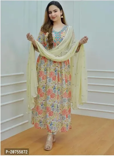 Elegant Alia Cut Embroidery Kurta With Pant And Dupatta For Women