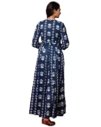 Elegant Printed Navy Blue Long Flared Dress For Women-thumb1