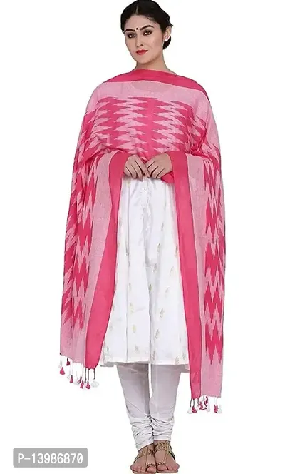 Charkha Silk P.W.C.S LTD Bhagalpuri Handloom Women's Handmade Pure Cotton Ikkat Design Dupatta Four Side Pumpum Free Size Printed 2.40 Meter Width 34 Inches Multicolor Part Number 1-thumb0