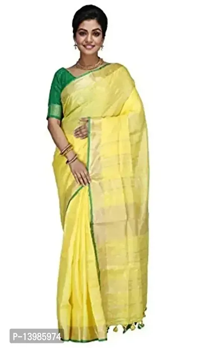 mj Silks Women's Bhagalpuri Linen Slub Saree with Contrast Blouse (CSZCP27, Lemon Yellow)-thumb0