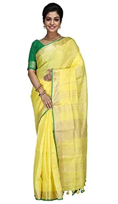 mj Silks Women's Bhagalpuri Linen Slub Saree with Contrast Blouse (CSZCP27, Yellow)