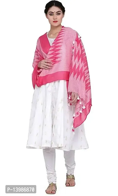 Charkha Silk P.W.C.S LTD Bhagalpuri Handloom Women's Handmade Pure Cotton Ikkat Design Dupatta Four Side Pumpum Free Size Printed 2.40 Meter Width 34 Inches Multicolor Part Number 1-thumb3