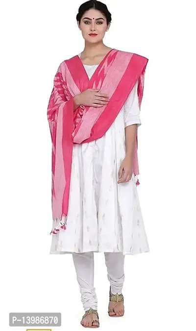 Charkha Silk P.W.C.S LTD Bhagalpuri Handloom Women's Handmade Pure Cotton Ikkat Design Dupatta Four Side Pumpum Free Size Printed 2.40 Meter Width 34 Inches Multicolor Part Number 1-thumb2