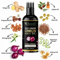 KURAIY New Onion Black Seed Hair Oil WITH COMB APPLICATOR Controls Hair Fall NO Mineral Oil Silicones Cooking Oil Synthetic Fragrance, Brown 50ml PACK OF 3-thumb2