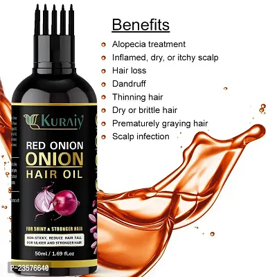 KURAIY New Onion Black Seed Hair Oil WITH COMB APPLICATOR Controls Hair Fall NO Mineral Oil Silicones Cooking Oil Synthetic Fragrance, Brown 50ml PACK OF 3-thumb4