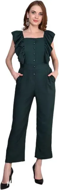 Stylish Green Crepe  Basic Jumpsuit For Women-thumb0