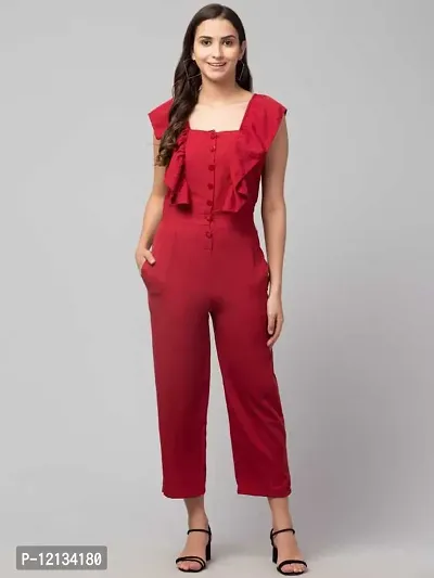 Stylish Maroon Crepe  Basic Jumpsuit For Women