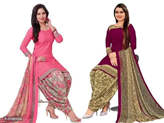 Designer Multicoloured Art Silk Unstitched Dress Material Top With Bottom Wear And Dupatta Set for Women Combo Of 2