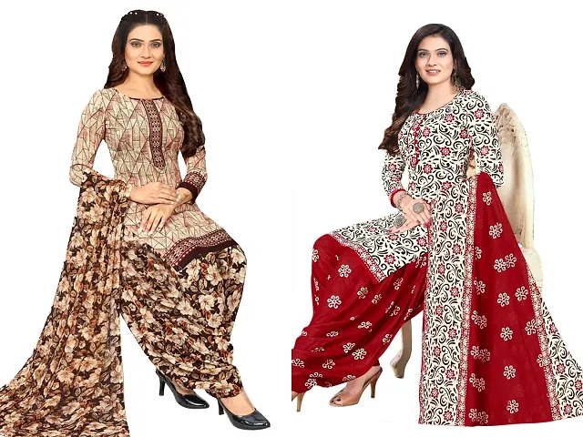 Stylish Art Silk Printed Unstitched Suits - Pack Of 2