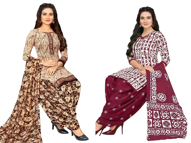 Stylish Art Silk Printed Unstitched Suits - Pack Of 2