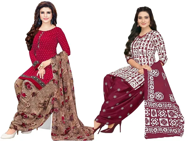 Stylish Art Silk Printed Unstitched Suits - Pack Of 2