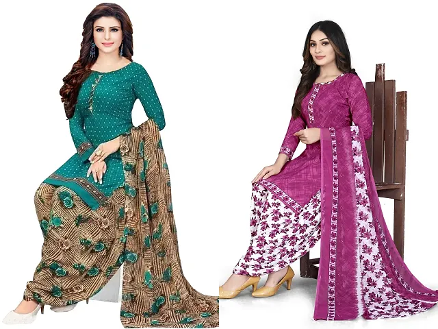 Stylish Art Silk Printed Unstitched Suits - Pack Of 2