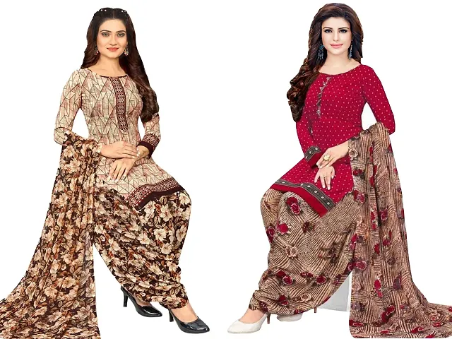 Stylish Art Silk Printed Unstitched Suits - Pack Of 2