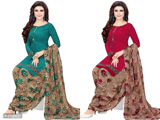 Designer Multicoloured Art Silk Unstitched Dress Material Top With Bottom Wear And Dupatta Set for Women Combo Of 2-thumb0