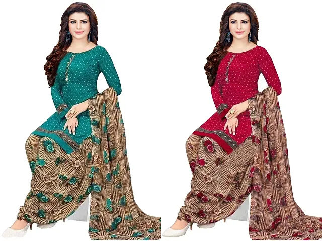 Stylish Art Silk Printed Unstitched Suits - Pack Of 2