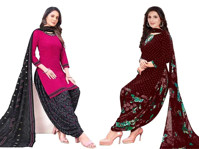 Stylish Art Silk Printed Unstitched Suits - Pack Of 2