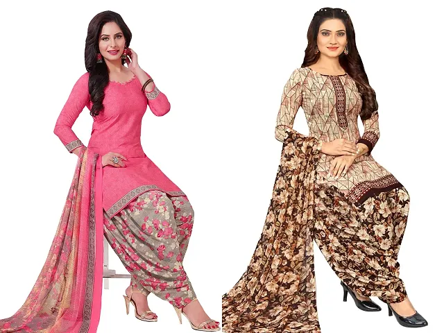 Stylish Art Silk Printed Unstitched Suits - Pack Of 2