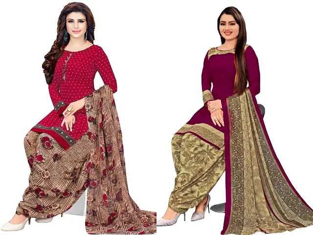 Stylish Art Silk Printed Unstitched Suits - Pack Of 2