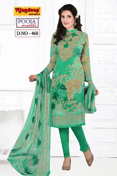 Elegant Crepe Self Design Dress Material with Chiffon Dupatta