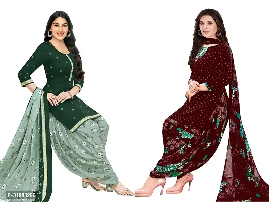 Designer Multicoloured Art Silk Unstitched Dress Material Top With Bottom Wear And Dupatta Set for Women Combo Of 2