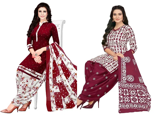 Stylish Art Silk Printed Unstitched Suits - Pack Of 2