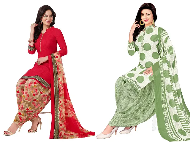 Stylish Art Silk Printed Unstitched Suits - Pack Of 2