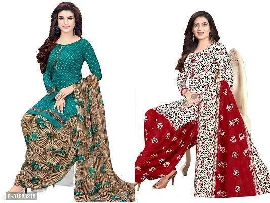 Designer Multicoloured Art Silk Unstitched Dress Material Top With Bottom Wear And Dupatta Set for Women Combo Of 2